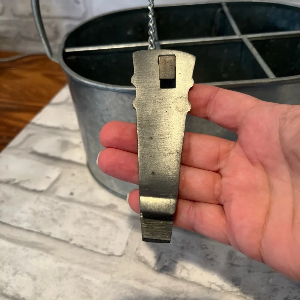 Pottery Barn Silver Metal 6 pack beer Caddy with Handle and bottle opener